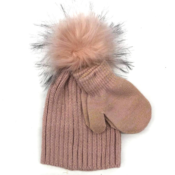 5/$25 Toddler Curls & Pearls Toddler Winter Hat Beanie and Mitten Set 0-24 mos - Picture 1 of 3